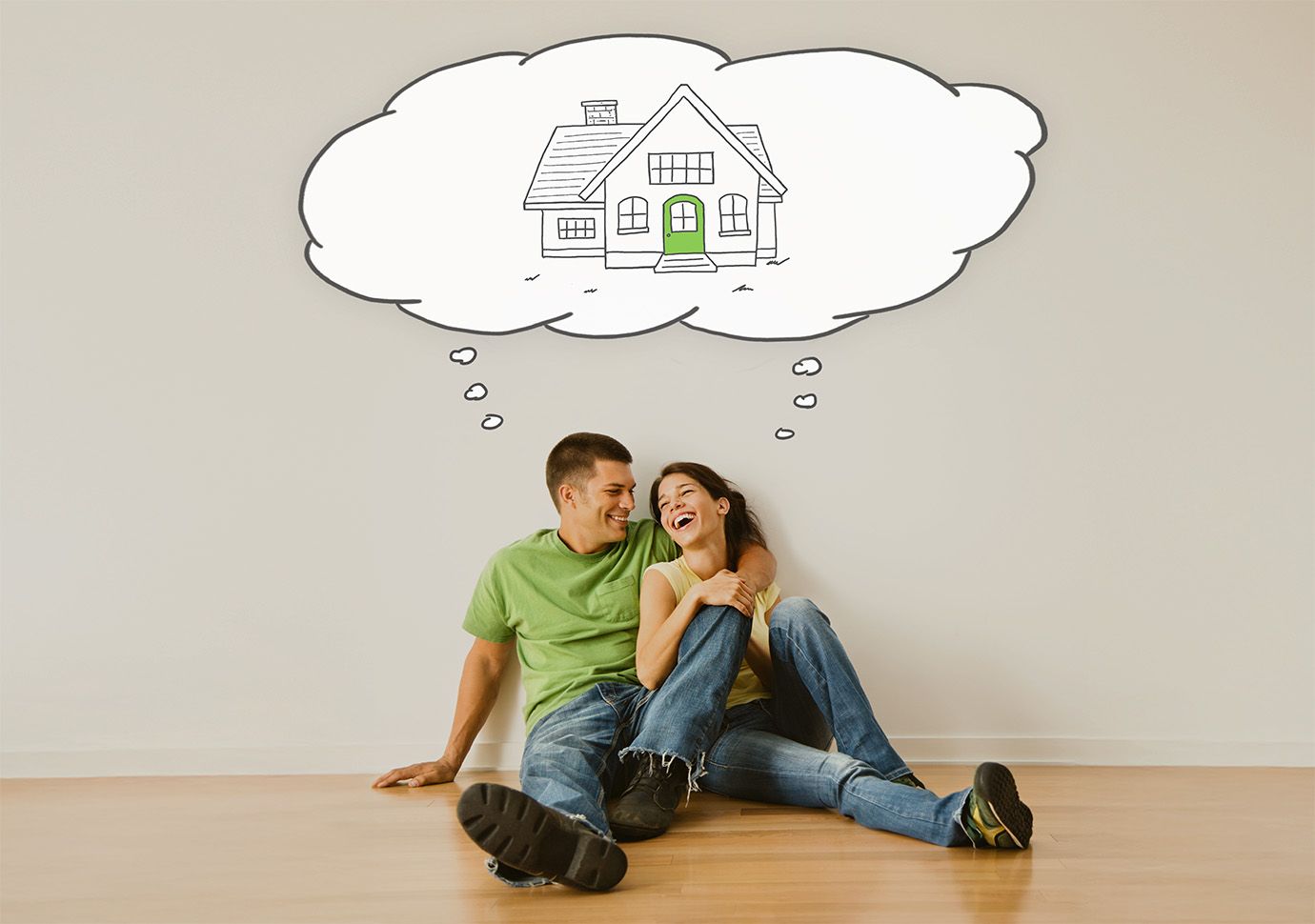 Happy couple thinking about their financial future